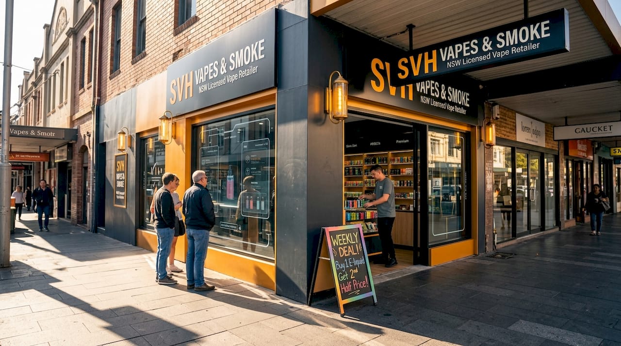 Licensed vape shop exterior on Sydney street